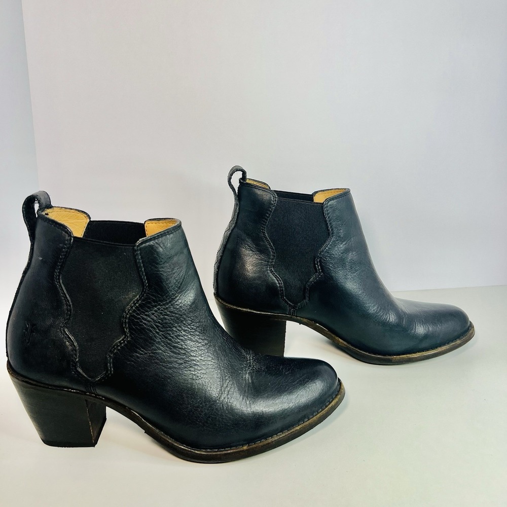 Frye Jackie Gore Leather Boots Size 8 Black Chelsea Cowgirl Western Rodeo